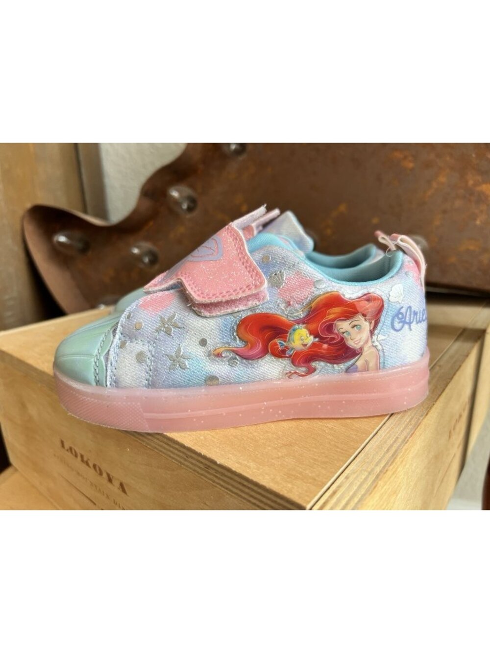 Disney Princess Ariel Girls Sneakers Hook & Loop Easy On Shoes Shimmer Shell 10